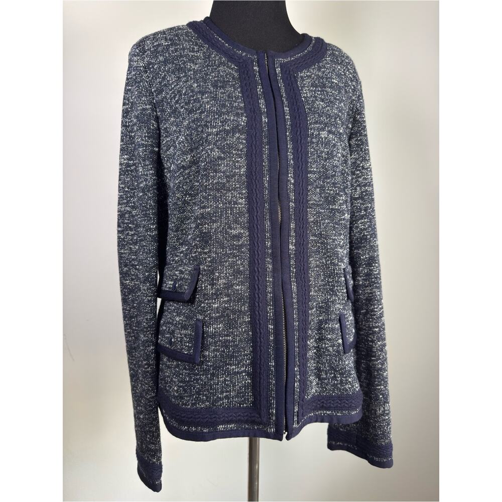 Talbots Tweed Jacket Navy Trim Size 14 Preppy Nautical Classic Blazer